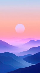 A serene landscape showcasing gentle mountains under a pastel sunset, evoking calmness and tranquility in nature's embrace.