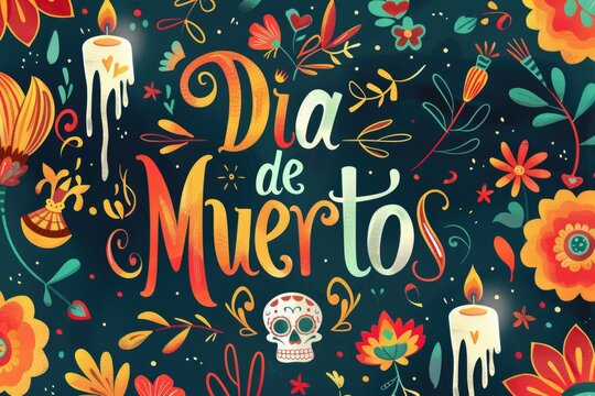 Dia de los muertos celebration with vibrant floral and candle design. AI