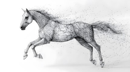 Running Horse from Lines: A dynamic image of a galloping horse, its powerful form outlined by flowing lines and clusters of dots representing its muscles.
