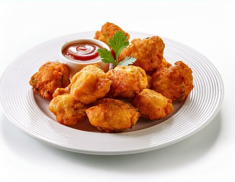Pakora on white plate serving isolated on a white background