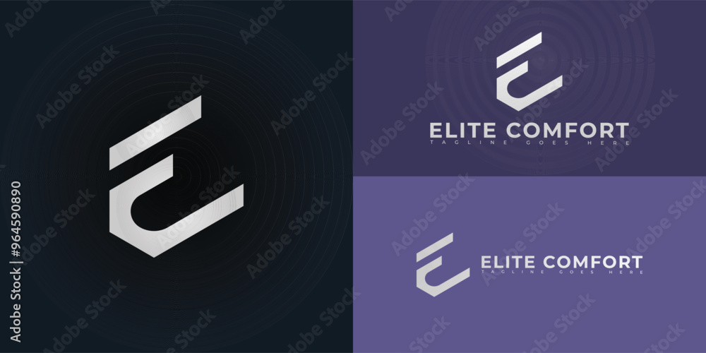 Poster modern vector initial letter ec or ce logo in silver color isolated on multiple background colors. t