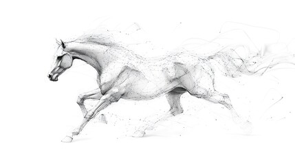 Running Horse from Lines: A dynamic image of a galloping horse, its powerful form outlined by flowing lines and clusters of dots representing its muscles.
