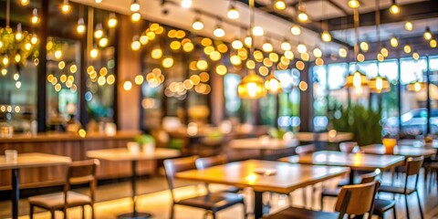 Blurred background of modern cafe with bokeh lights