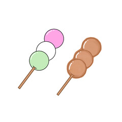 Japanese Dessert called Hanami Dango and Mitarashi Dango Cartoon
