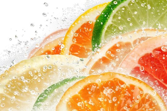 Refreshing image of assorted citrus slices in water, showcasing vibrant colors and freshness. Ideal for promoting healthy lifestyle and beverages.