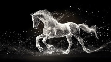 Running Horse from Lines: A dynamic image of a galloping horse, its powerful form outlined by flowing lines and clusters of dots representing its muscles.
