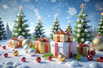 christmas tree with gifts and decorations