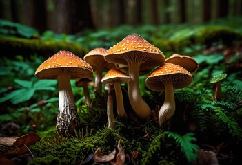 Fototapeta premium vibrant mushrooms enhanced aromatic herbs spices showcasing colorful palette rich textures, nature, freshness, botanical, culinary, edible, organic, seasoning