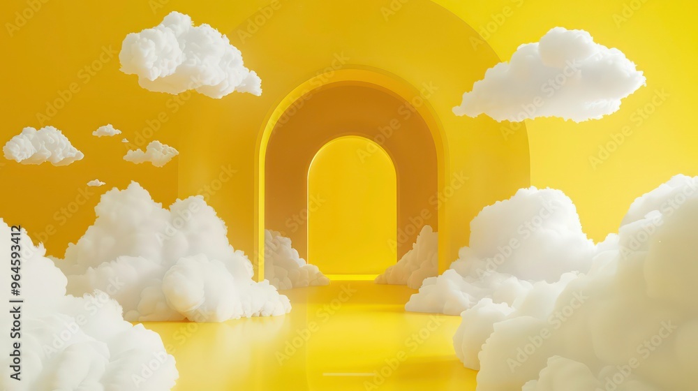 Canvas Prints abstract yellow room with clouds and an archway.