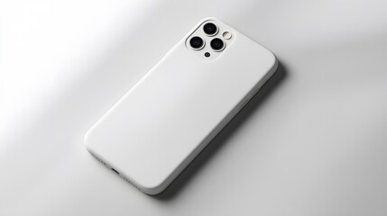 Simple Phone Case: A plain, white phone case with a minimalist design, lying flat on a white background, with crisp shadows for definition.
