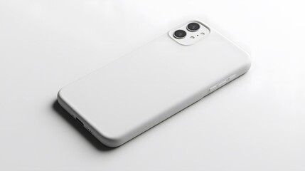 Fototapeta premium Simple Phone Case: A plain, white phone case with a minimalist design, lying flat on a white background, with crisp shadows for definition. 