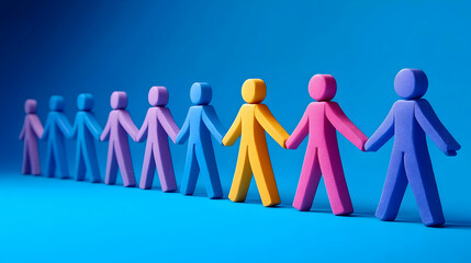 Colorful figures holding hands, symbolizing unity and collaboration.