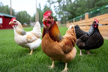 Fototapeta premium Poultry farm, homegrown feed, self-sufficient farming grows its own feed to ensure the freshest and most natural diet for chickens
