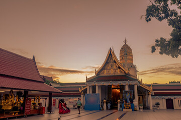 Background of the religious tourist attraction Wat Phra Si Rattana Mahathat Woramahawihan, there is...