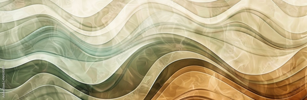 Poster abstract wavy patterns in soft beige and brown tones, creating a flowing visual texture that evokes 