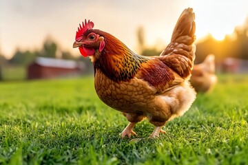 Fototapeta premium Poultry farm, organic feed, healthier poultry raises chickens on organic grains, resulting in healthier and more natural products