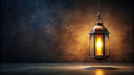An illuminated lantern hanging in a dark room
