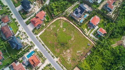 Aerial View of Suburb with Empty Lot