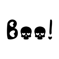 Minimalist design for Halloween Boo! with skulls in black with a transparent background for a T-shirt, cup