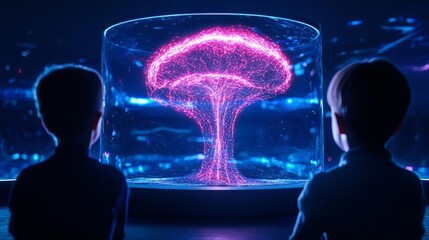 A smart aquarium where visitors interact with marine life through augmented reality displays