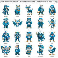 Funny Cartoon Character Animals Collection Set of 100 Isolated Animals Part 1
