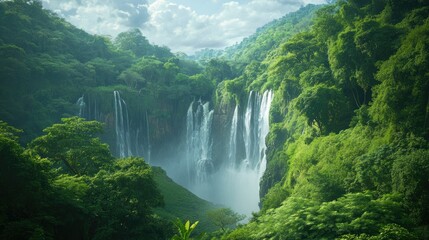 The lush greenery surrounding Victoria Falls, with the sound of the waterfalls in the background.