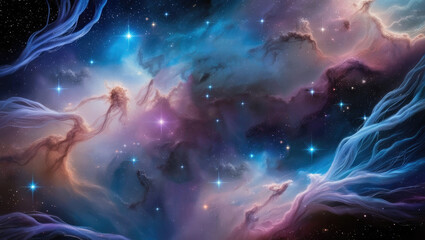 A Stunningly Vibrant Cosmic Nebula Featuring Twinkling Stars and Ethereal Colors in Space