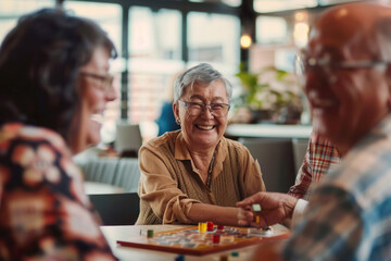 Fototapeta premium Senior patients playing boardgames in an adult daycare center