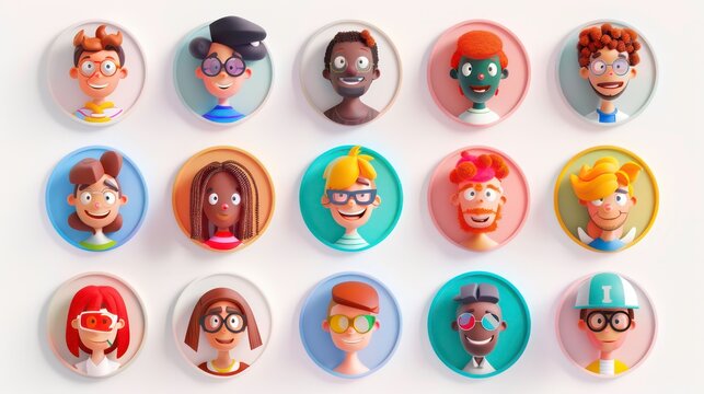 3D Cartoon People Profile Pictures in Circles. - Powered by Adobe