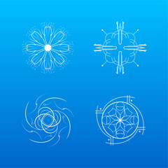 Set White Colleciton Line Snowflake Winter Decoration Elements Vector Design Style