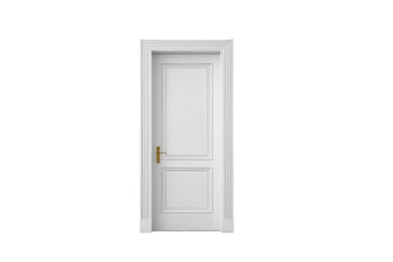 High-quality stock photo, solitary door centered, full view, isolated against pure white backdrop, emphasis on smooth door surface texture, subtle door handle shadows, implied simplicity