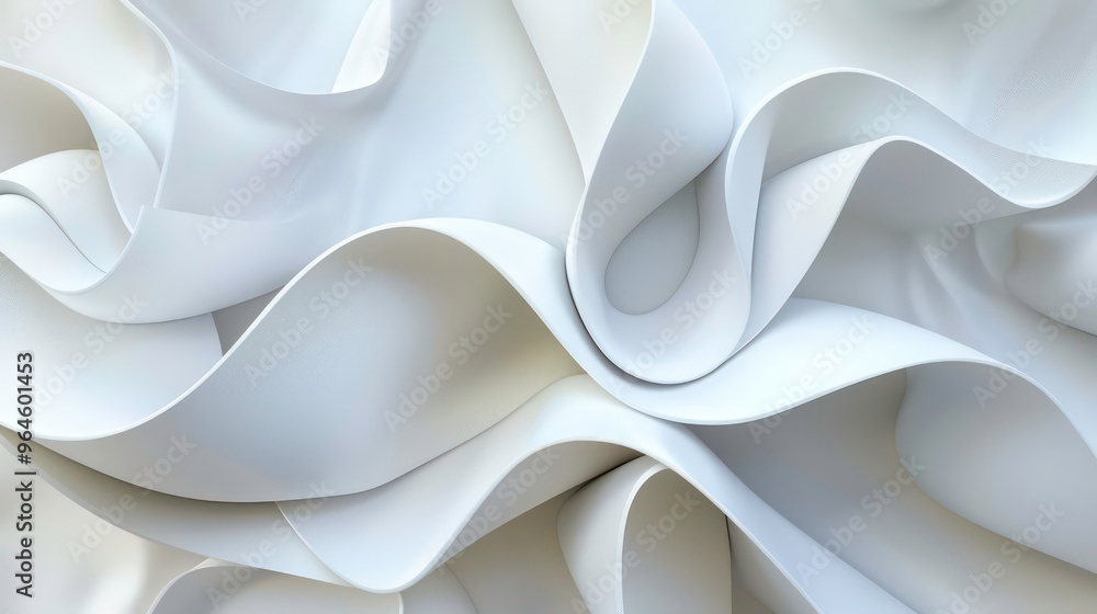 Poster abstract white curved shapes, creating a flowing and dynamic design.