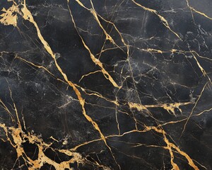 Black Marble with Intricate Gold Veins Polished to a Glossy Finish
