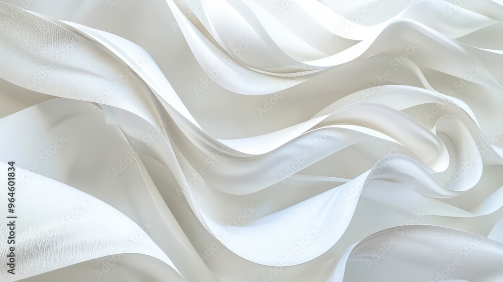 Poster abstract white curved shapes, creating a flowing and dynamic design.