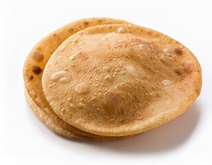 Indian puri flatbread isolated on white background