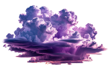 Single purple cloud, dramatic photography, isolated against a pure white background, high quality, stock photo, full body visibility, floating serenely, soft edges, gradient shades of purple