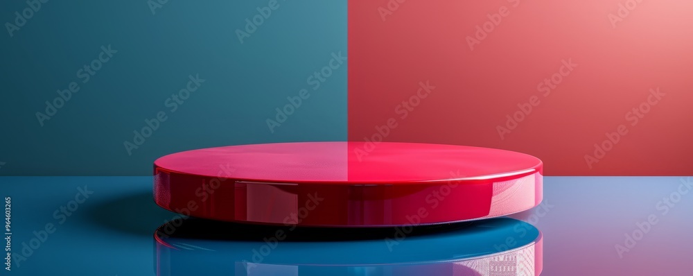 Poster create a podium mockup with a glossy red top.