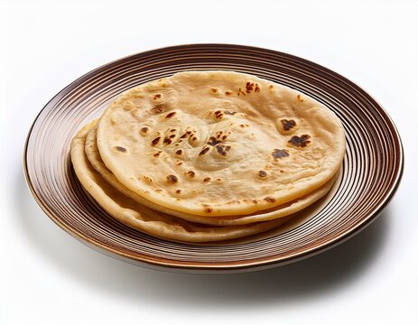 Paratha on plate isolated on white background