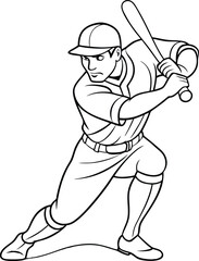 Baseball Player line art vector illustration