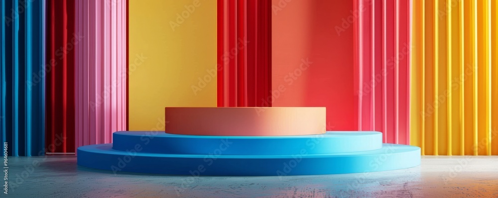 Poster design a podium mockup with a bright color scheme.