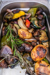 grilled vegetables in a steel box