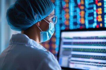 Data analysis science and big data with AI technology, Genetic engineer with a futuristic interface, manipulating DNA sequences, bioinformatics, Insights development engineer