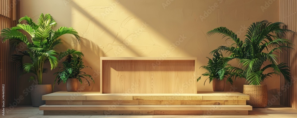 Poster create a podium mockup with an adjustable front panel.