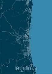 Fujairah, United Arab Emirates artistic blueprint map poster