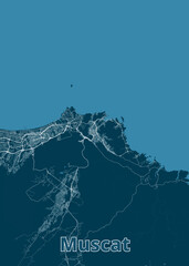 Muscat, Oman artistic blueprint map poster