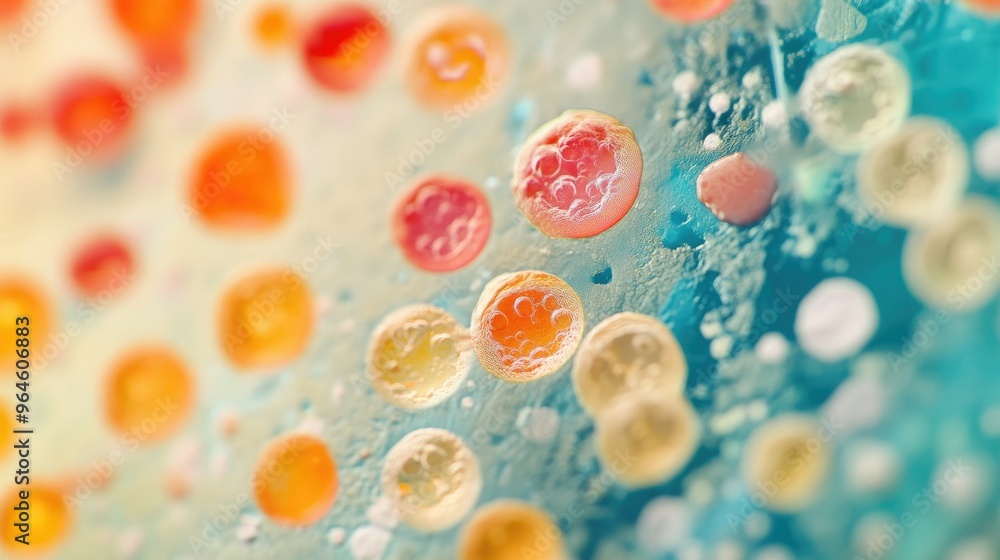 Poster microorganisms on a lab surface with visible copy space