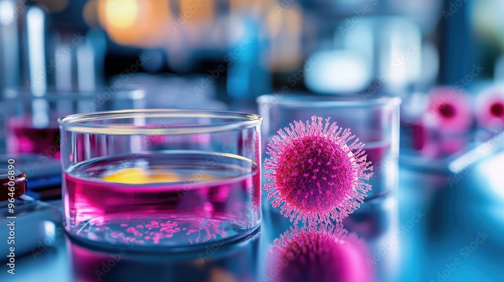 Poster microorganisms on a lab surface with visible copy space