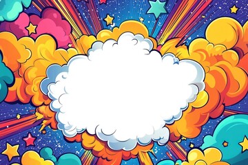  Cartoon comic book background with white space in the center, an empty white center for text or message, colorful pop art style For comic book and manga. Text banner. Vector bright dynamic cartoon 