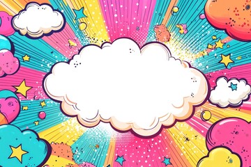  Cartoon comic book background with white space in the center, an empty white center for text or message, colorful pop art style For comic book and manga. Text banner. Vector bright dynamic cartoon 