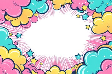  Cartoon comic book background with white space in the center, an empty white center for text or message, colorful pop art style For comic book and manga. Text banner. Vector bright dynamic cartoon 